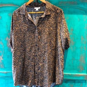 Relaxed and oversized leopard button down shirt